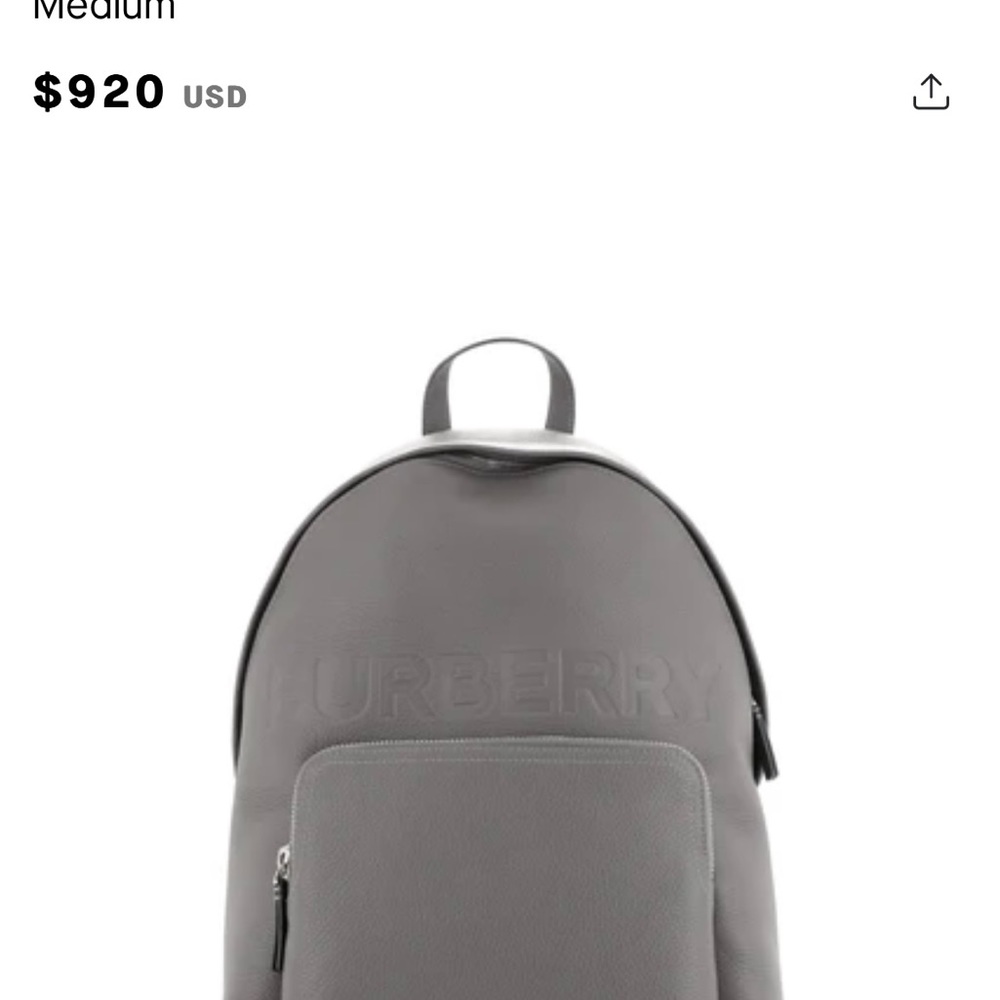 NWT Burberry Abbeydale Leather Logo Backpack Charcoal Grey